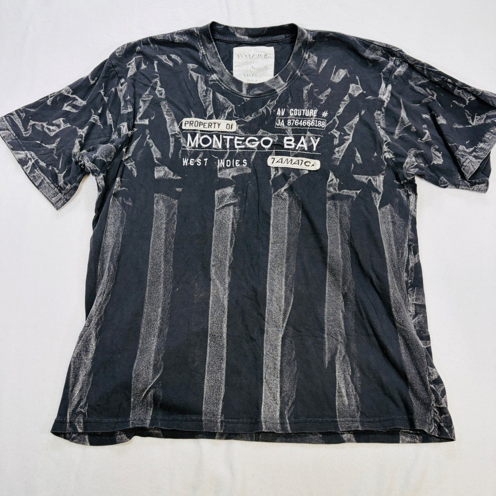 AV Couture Shirt Mens XL Montego Bay Jamaica Acid Wash Graphic Black Streetwear